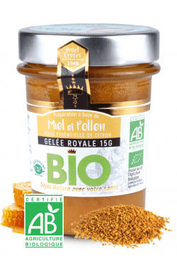 miel et pollen enrichi à l'huile essentielle de citron et gelée royale 250g
