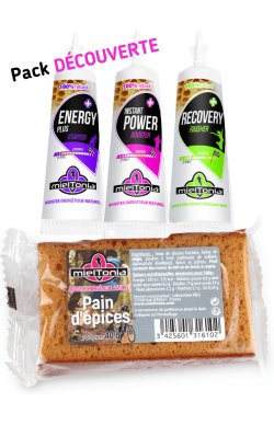 pack découverte mieltonia avec 3 boosters et un pain d'épices 2 tranches 40g