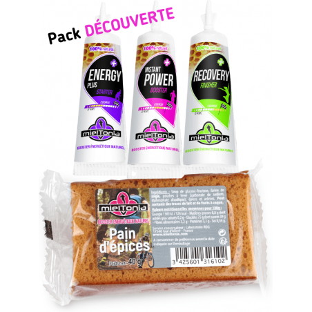 pack découverte mieltonia avec 3 boosters et un pain d'épices 2 tranches 40g