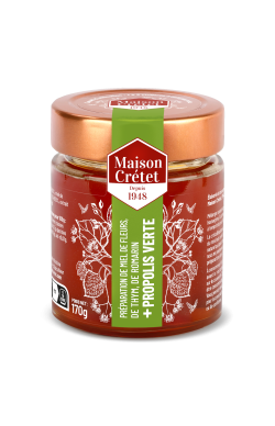 Pot de miel thym, romarin et propolis verte 170g