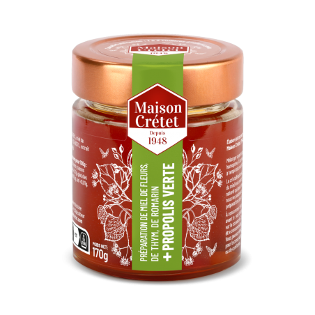 Pot de miel thym, romarin et propolis verte 170g