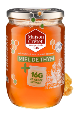 pot de miel de thym et 16g de gelée royale en format 800g