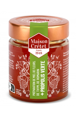 Pot de miel thym, romarin et propolis verte 170g
