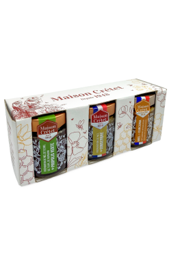 coffret de trois pots de miel propolis verte curcuma gingembre