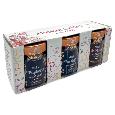 coffret trois pots de miel du maroc