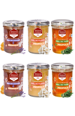 lots de 6 pots de miel enrichi à la propolis