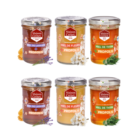 lots de 6 pots de miel enrichi à la propolis