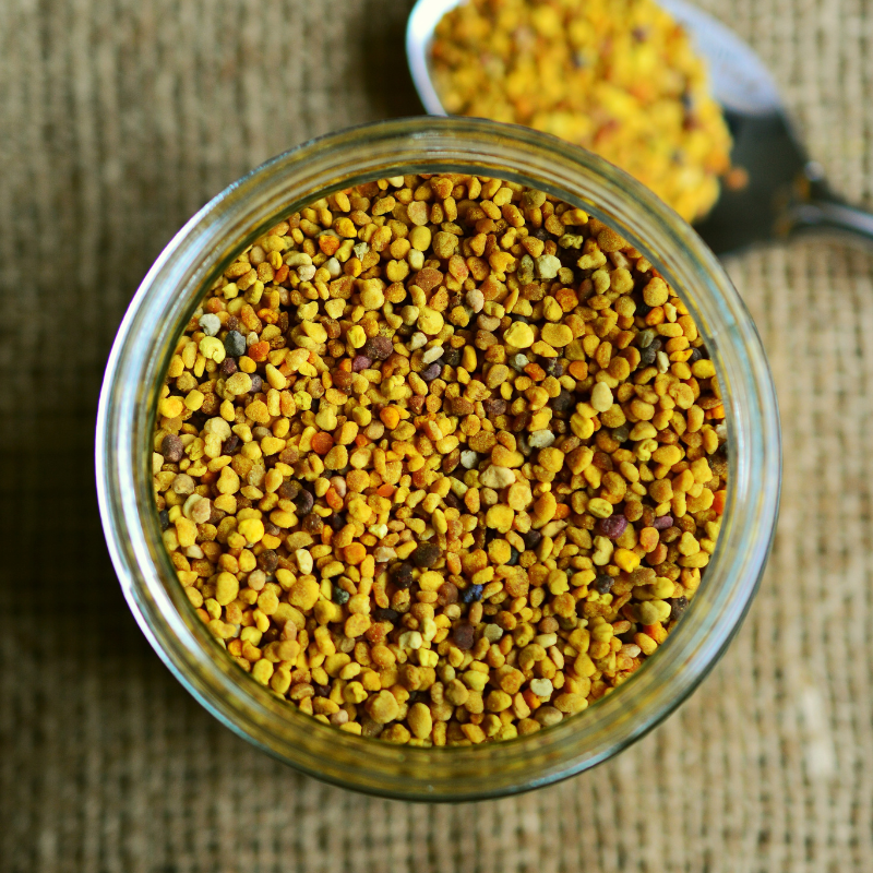 grain de pollen sec conditionnée en pot verre