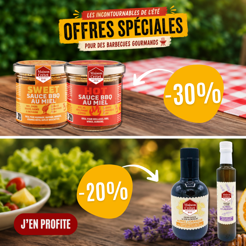 -30% sur les sauces au miel et 20% sur les vinaigres