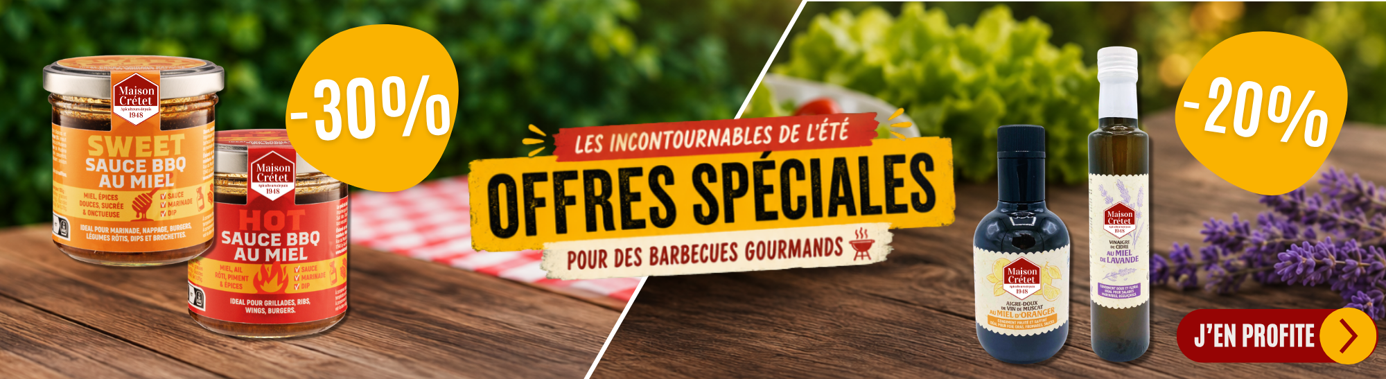 -30% sur les sauces au miel et 20% sur les vinaigres